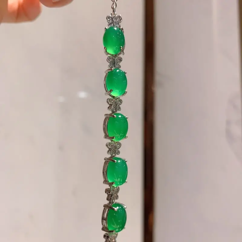 New Fashion Jewelry Classic Green Jadeite Bracelets Bracciale Chalcedony Luxury Butterfly Inlaid Green Jade Bracelet Pulsera