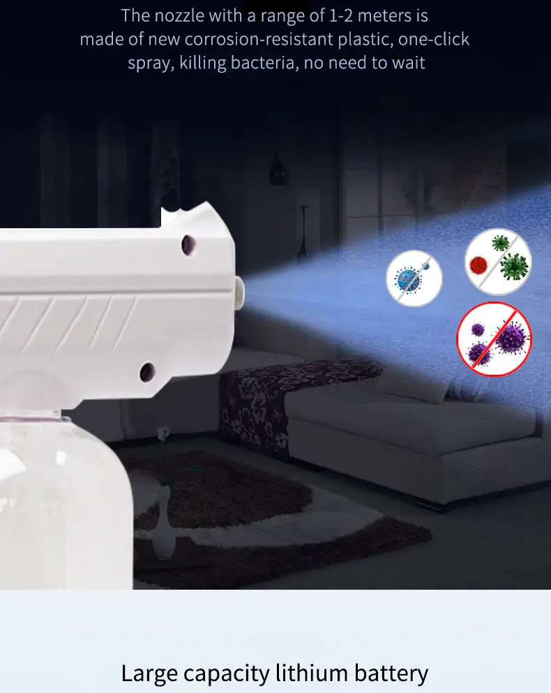 Electric Wireless Nano Sprayer Machine Blue Light Spray Gun Sanitiser Disinfection Steam Atomizer Nano Spray Gun