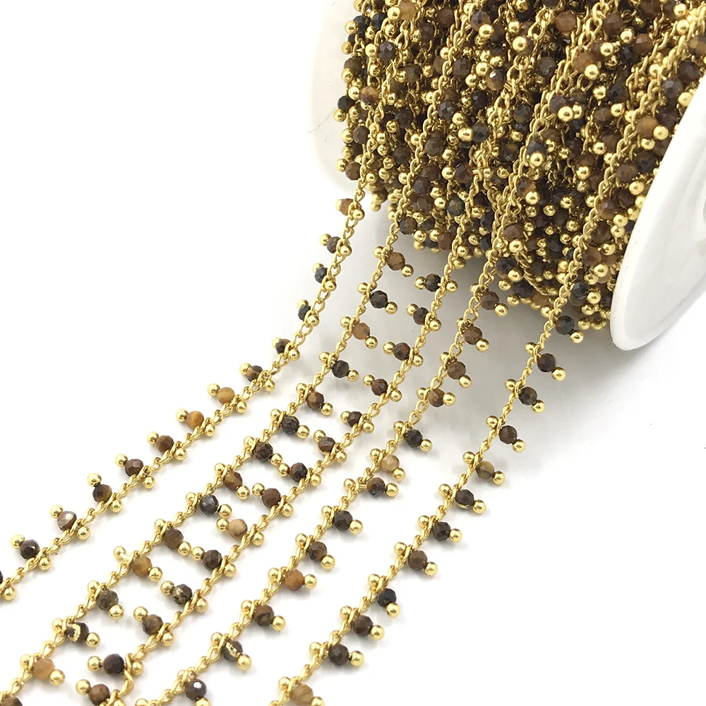 Fashion Copper and Faceted Round glass beaded Alloy link chains for jewelry making