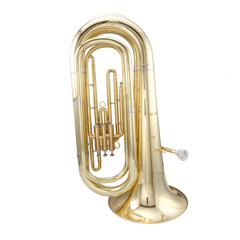 Gold lacquer tuba with vertical piston Bb tone tuba
