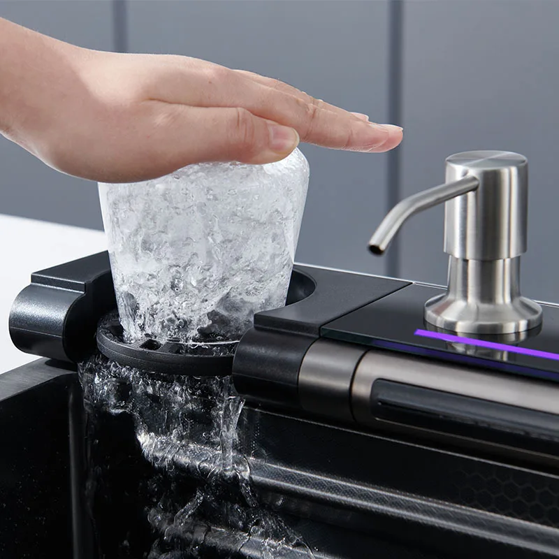 201/304 Stainless Steel Single Bowl Anti-rust Anti-scratch Handmade Digital Display Waterfall Bottom Black Kitchen sink