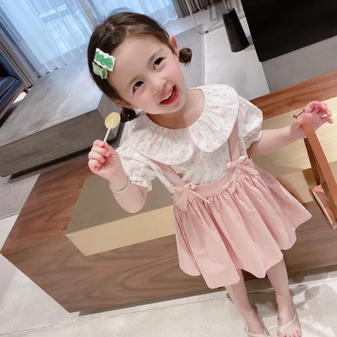 GLM9130 2021 Summer Baby Dress Newborn Set Baby Girls Clothes Set Two piece dress with long sleeves and suspenders