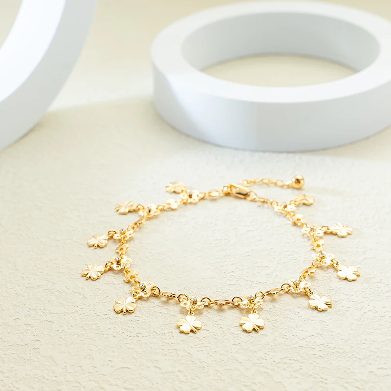 Wholesale Jewelry Hot Selling Gold Plated Daisy Anklet Trendy Luxury Adjustable Environmental copper Curb Chain Daisy Anklet