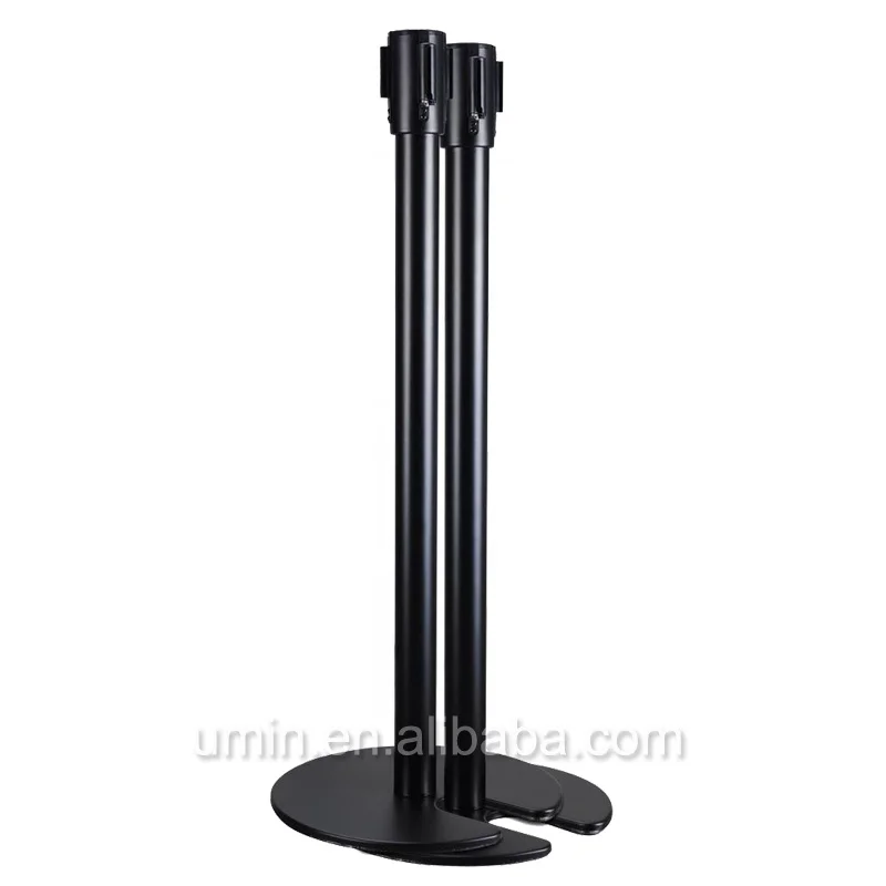Black Stackable Retractable Belt Stanchions with U-shape Base