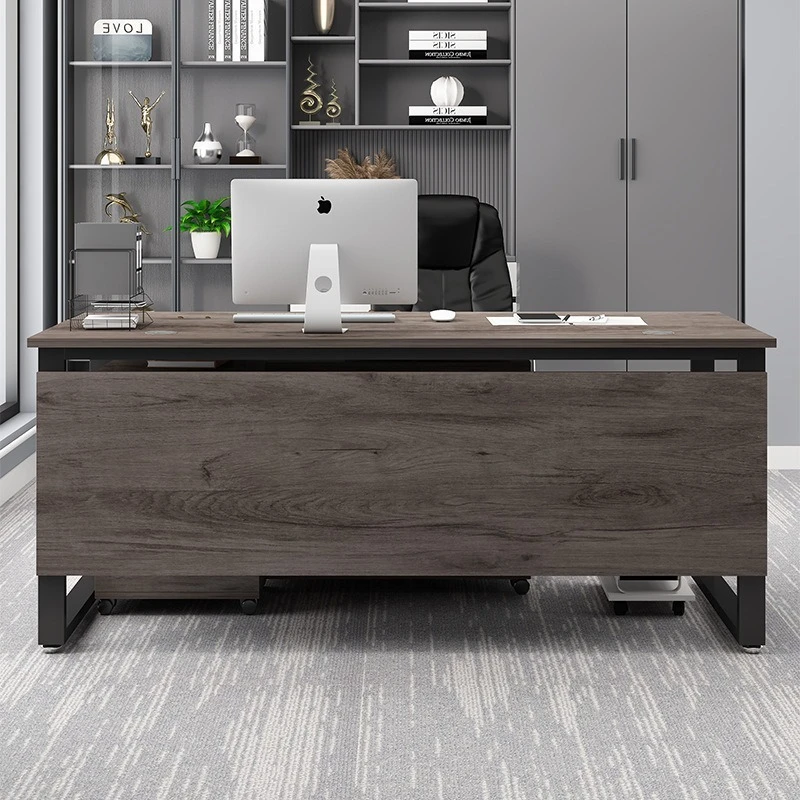 2024 Wooden office desk and chair combination of computer desk simple modern office boss desk file cabinet one simple table
