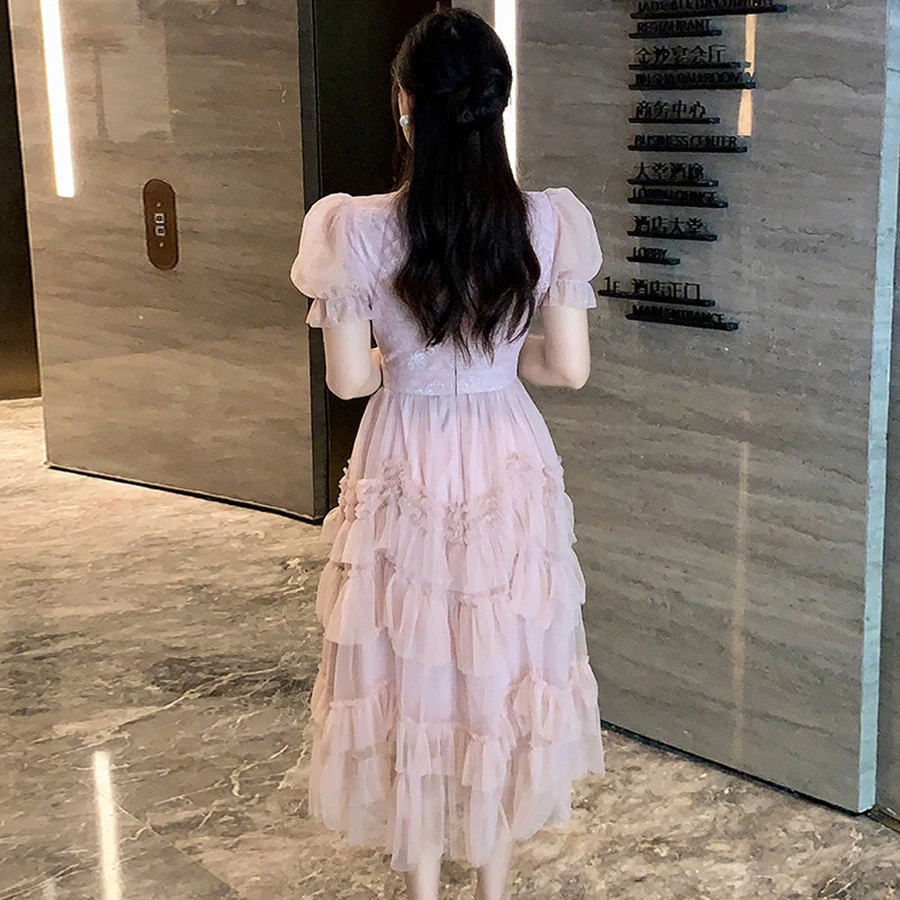 Elegant Dress for Women Summer New Style Light Luxury Fashionable Pink Long Dress Wholesale Clothing