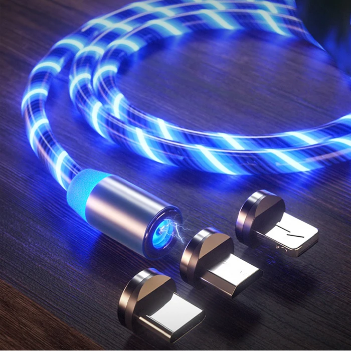 Светодиодный светящийся потоковый 3 в 1 зарядный Магнитный usb-кабель для мобильного