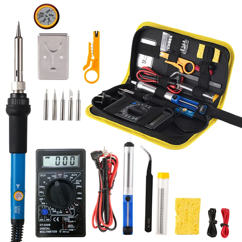 New set  110V or 220V 60W Adjustable Temperature electric soldering iron for repairing Tool Kit  multimeter kit