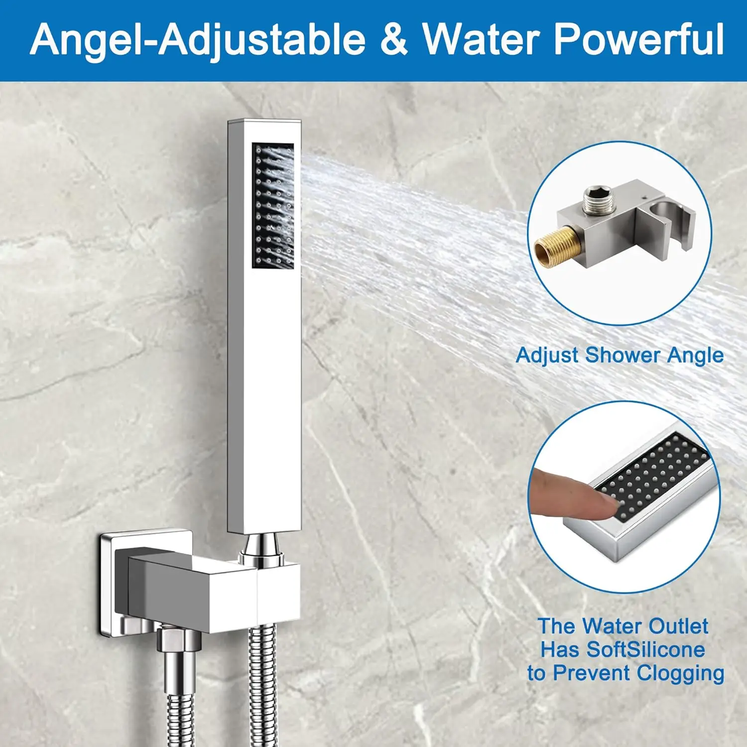 Polished Chrome Luxury Complete Bath Set 10 Inch Square Brass Handheld Rainfall Massage Shower Head High Pressure Jet Brushed