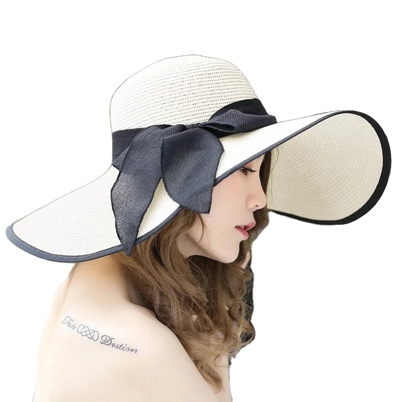 Женская мода шляпа от солнца (15 см) с большими полями из конопляной ткани стример соломенная шляпа bowknot Летние детские пляжные юбки, Пляжная Шляпа