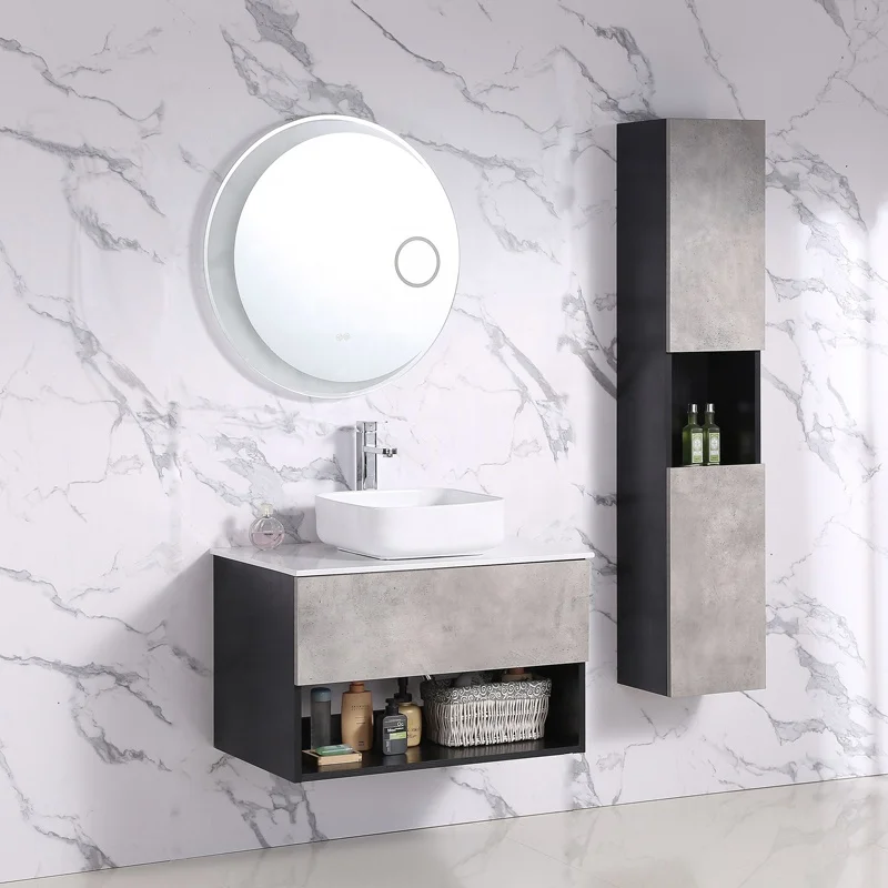 
Luxury BC008MFP wall mounted solid wood cabinet Intelligent luminous led mirror vanity bath furniture 