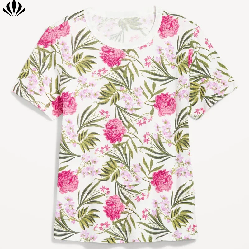 High Quality Crew Neck  Short Sleeve T-shirt Women 100% Cotton Printed T-shirt