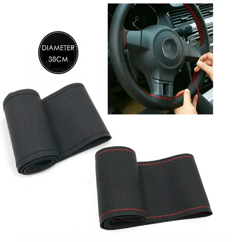 
37cm/38CM DIY Steering Wheel Covers soft Leather braid on the steering wheel cover With Needle and Thread Interior accessories 