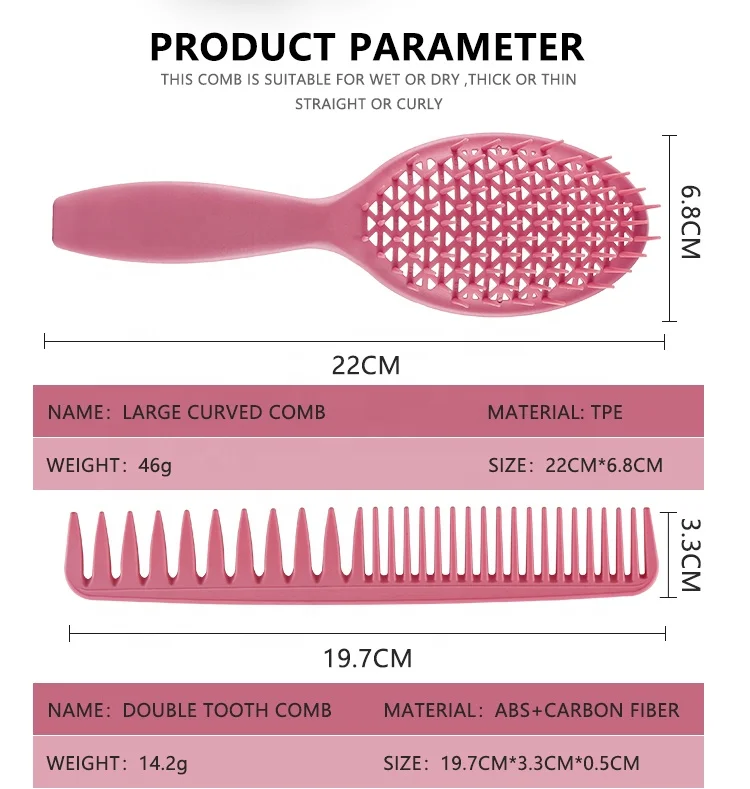 Newest Salon  Hairstyling Vent Hair Comb Plastic Rectangle Hair Brush Kit 3 Piece Round Shape Hollow Grid Design Hair Brush Comb