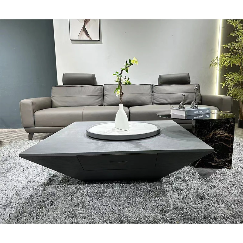 Modern Wood Frame Coffee Table Minimalist Designer Furniture Living Room Tea coffee table with side marble table
