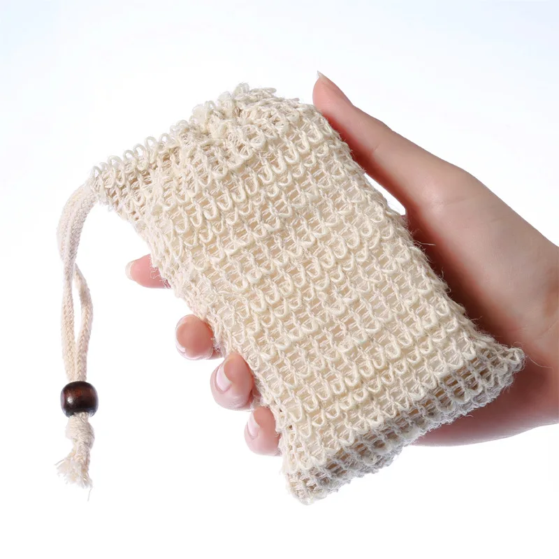 Sisal Soap Saver Pouch with Drawstring Exfoliating Bar Holder Hand Made Soap Mesh Bag Soap Saver for Shower