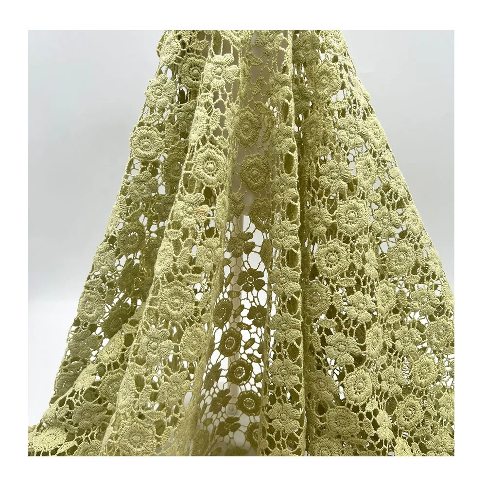 2023 Olive Green Lace Cotton Floral  Guipure Lace Fabric Water-soluble Embroidery Flower Fabric For Cloth