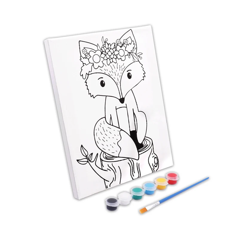 Foska New Item Pre Drawn Outline Canvas Paint Party Kit for Kids Children Different Sizes Styles Animals Color Filling Art Paint