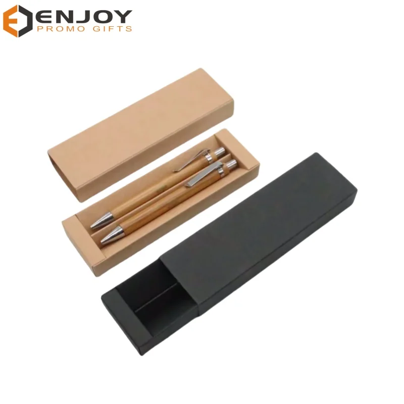 2 bamboo ballpoint pens in 1 craft paper box-customized promotional gift bamboo pen sets