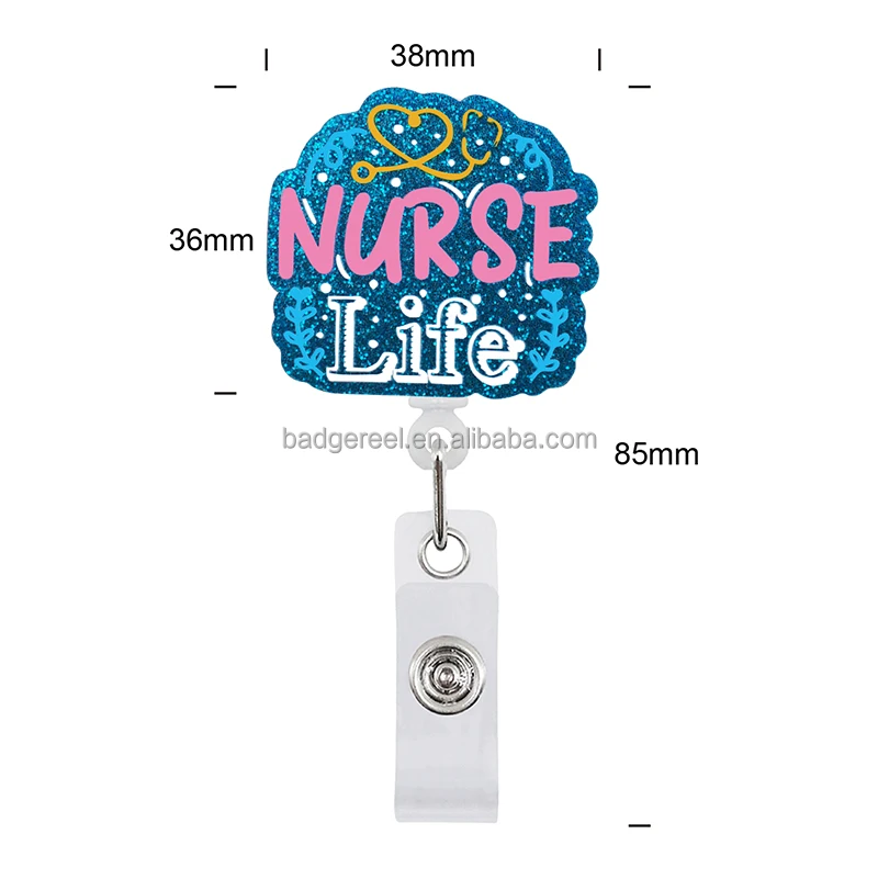 Индивидуальный декоративный пластиковый выдвижной держатель для удостоверения личности, рабочий медицинский бейдж, бейдж, значок, блестящий бейдж для медсестры, блеск, бейдж, катушка