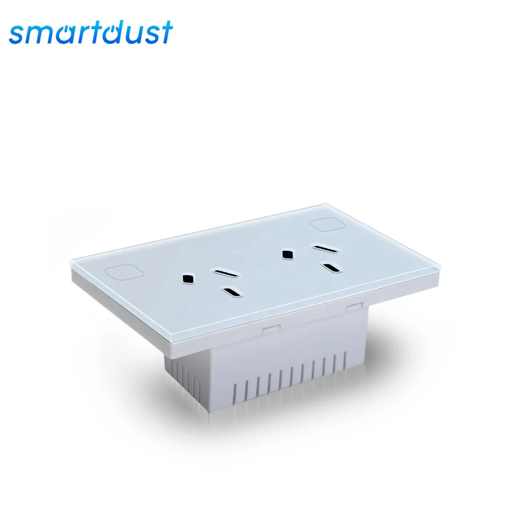 Factory OEM SAA UA Tempered Glass Tuya Smart Wifi Wall Sockets Controlled Power Points Double Glass Touch Switch Wall Socket