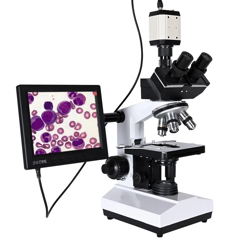 zoom 2500X Digital microscope Trinocular Binocular biological Lab Double-layer mechanical platform led Camera 8-inch LCD OSL-004