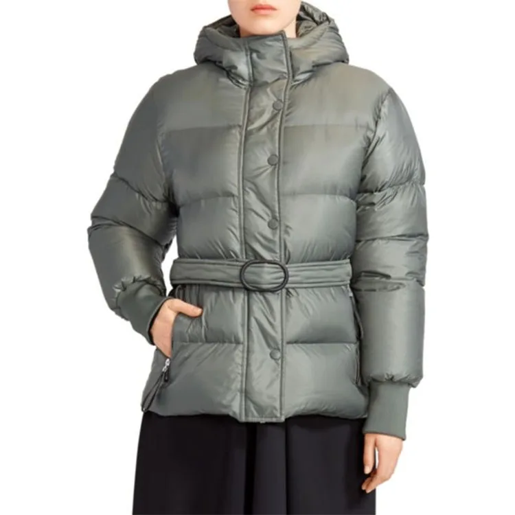 
Nylon Lined Down Women Jacket Oem Outdoor Winter Windproof Down Jacket With Detachable D-ring Belt 