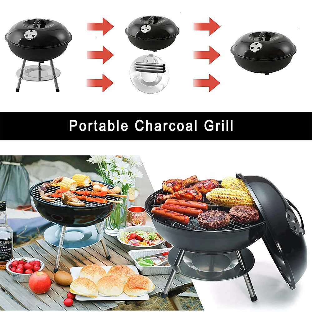 Portable garden barbecue 14 inch family kettle grill outdoor round kettle steel charcoal barbecue grill
