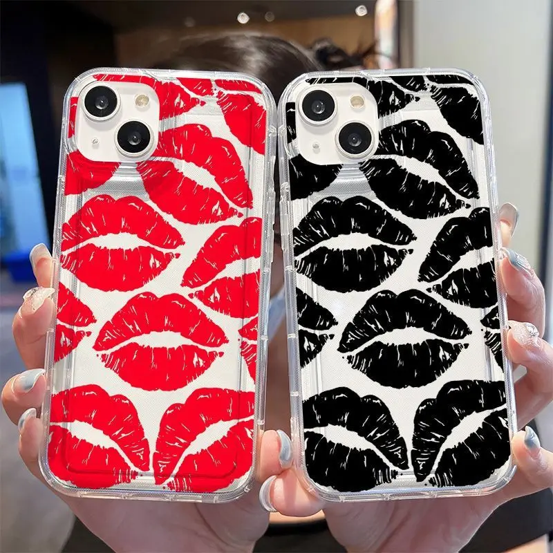 Transparent Lips Phone Cover Lips Kiss Print Soft Silicone Phone Case for iphone 15 Pro Max 14 13 12 Pro 6 7 8