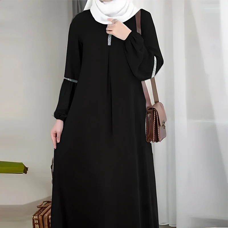 Hot Sales Modest Islam Arabic Clothing Sequined Elegant Dresses Hijab A Line Robe Women Abaya Muslim Dress