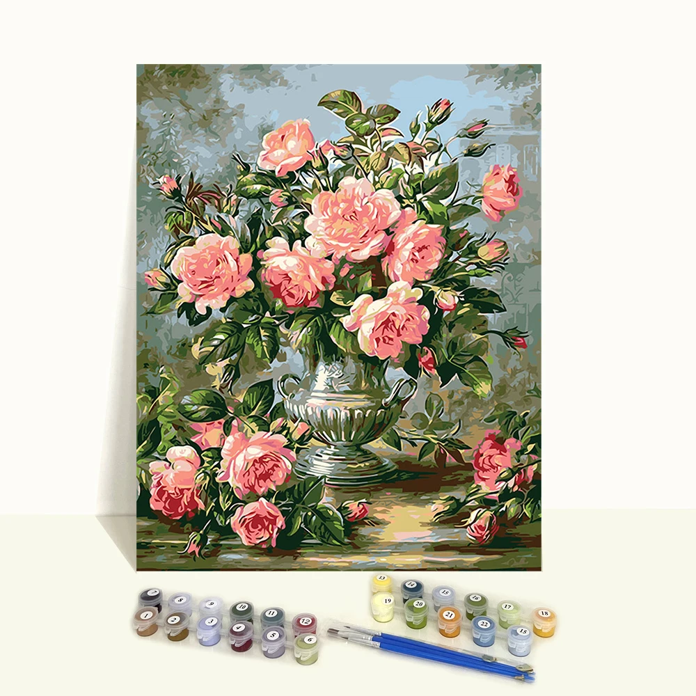 Wholesale Unframed DIY Artwork Handmade Pink Flower Paint by Number Canvas Kit for Adults