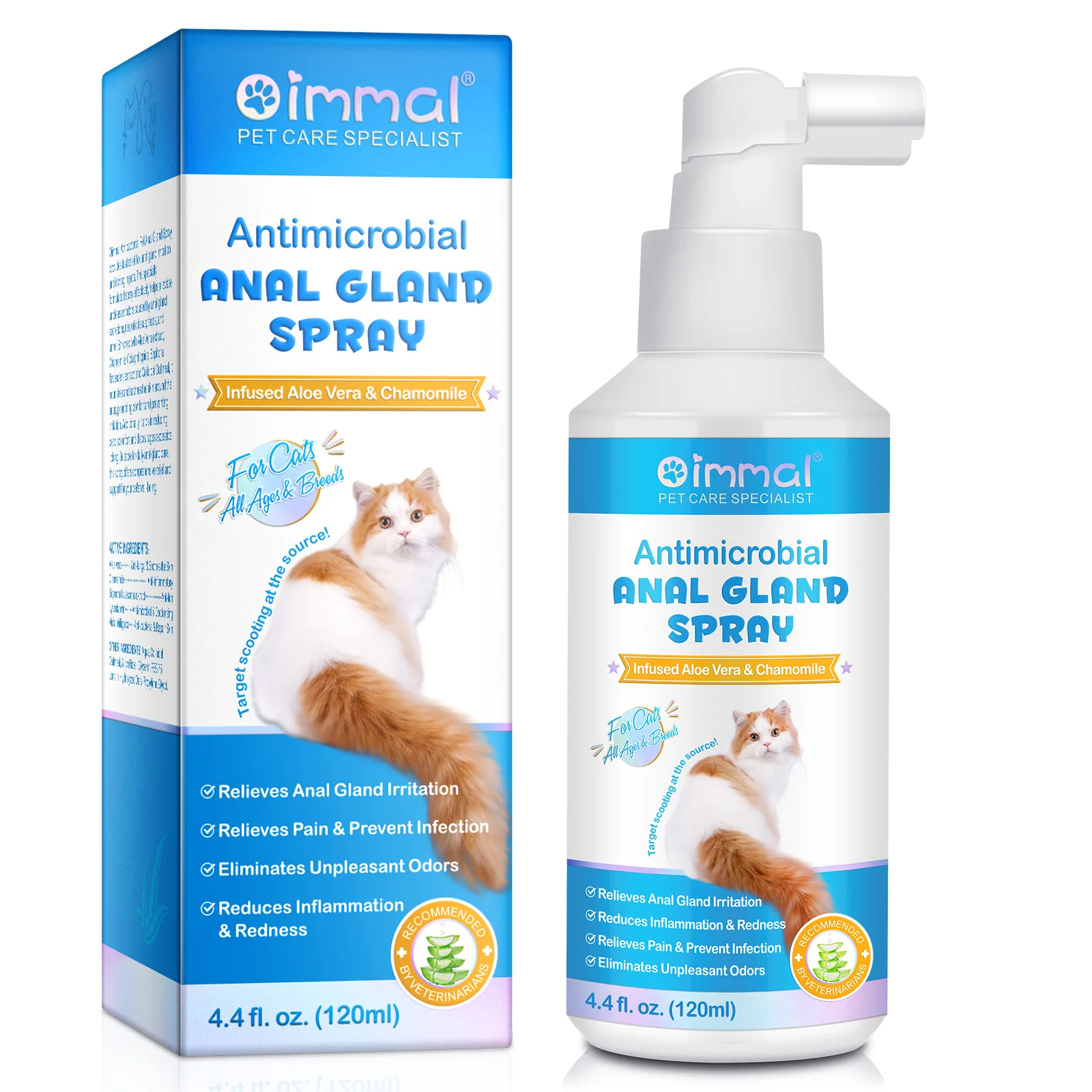 OIMMAI reduces inflammation redness eliminates unpleasant odors 120ml aloe vera chamomile antimicrobial cat anal gland spray