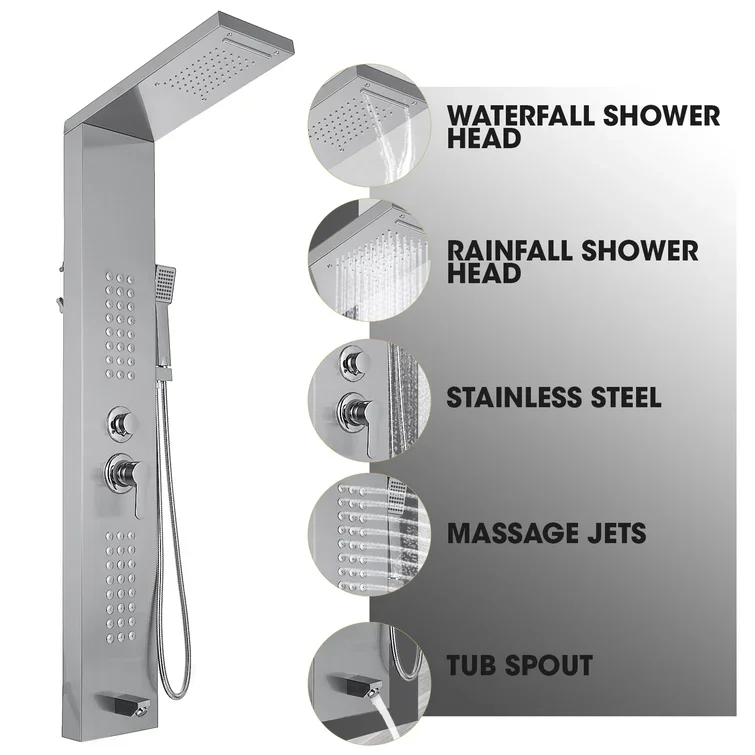 Shower Wall Panels Bathroom Thermostatic Waterproof Waterfall Spa Jets Smart Shower Panel