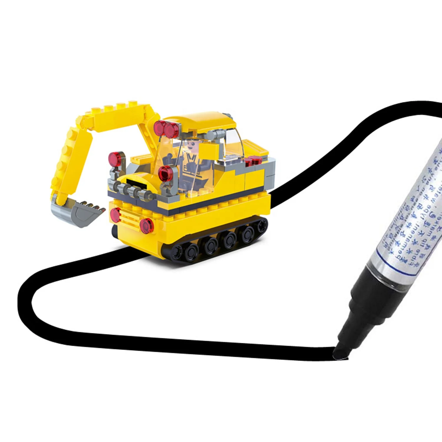 Electric DIY Assembly Building Blocks Following Line Engineering Truck Pen Track Inductive Excavator B/O Toys For Kids
