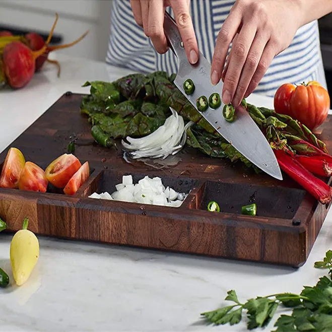 Custom logo Wood Thick  Acacia wood Cutting Board With Non-slip Feet,Juice Groove Solid Splicing