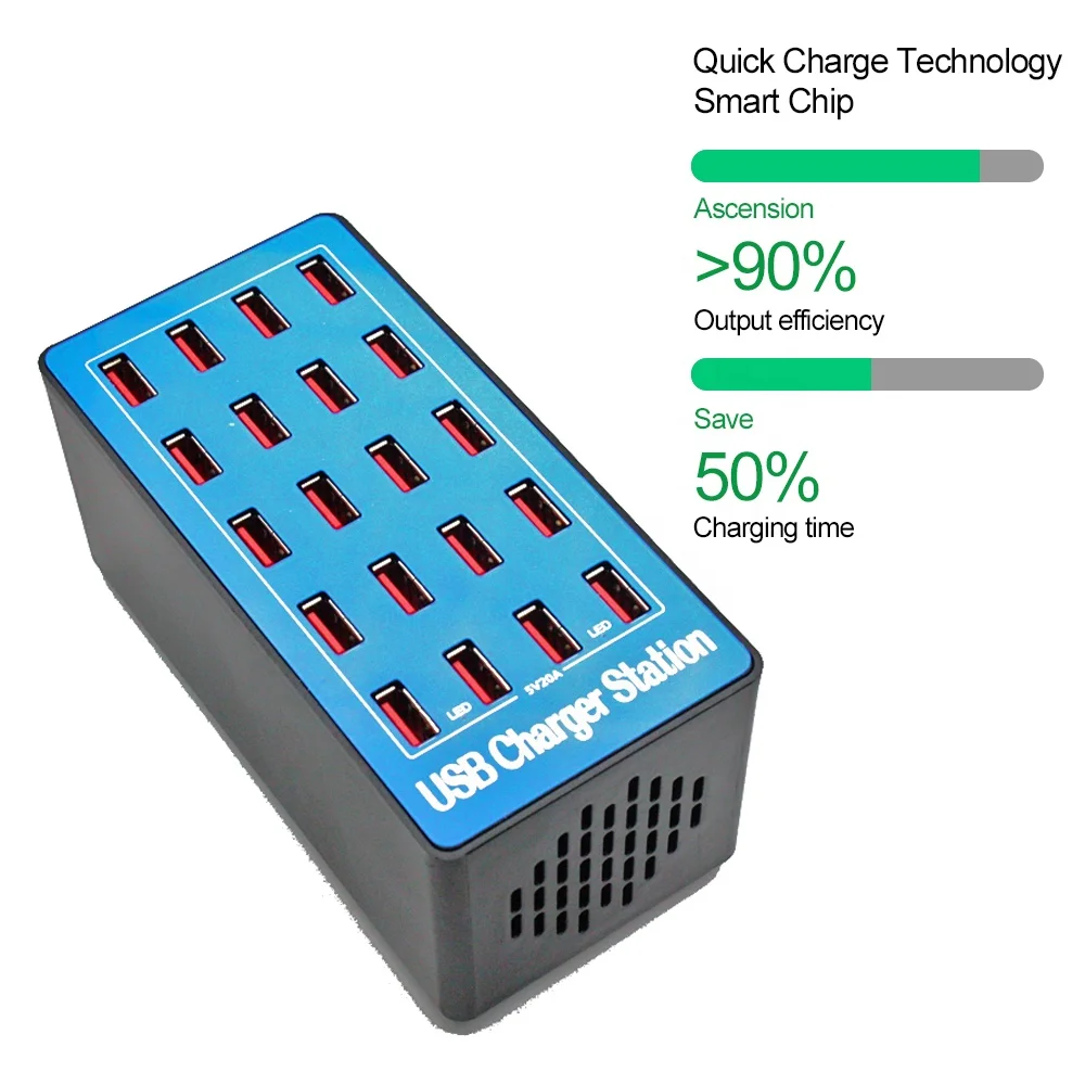 20-Port 20A 100W Multi USB Charger HUB USB Charging Station Dock Universal Mobile Phone Desktop Chargers for iphone