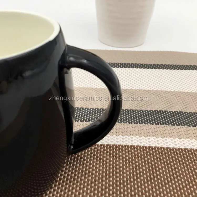 China factory manufacturing 11oz black glaze ceramic big belly bucket shape mug for daily using