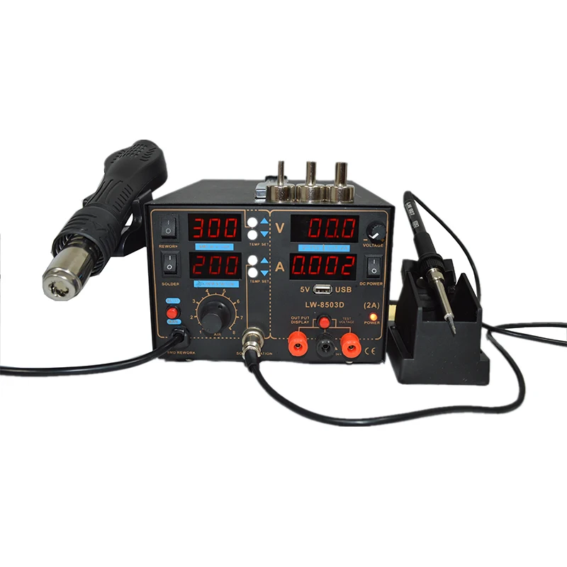 LCD display 800W USB Interface hot air gun desoldering stations 3 in 1 soldering station With power supply