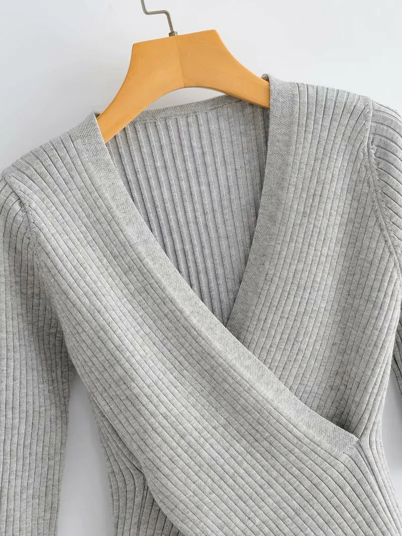 
Fashion v-neck women sweater jumper knitwear cross split loose female knitted pullovers for girls 