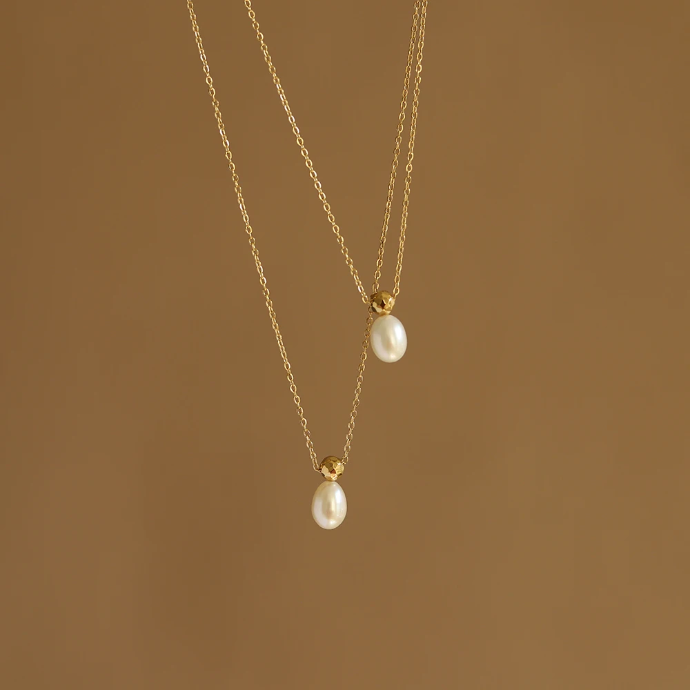 Vintage medieval handpicked oval shiny Freshwater pearl necklace  Lady elegant stainless steel pendant jewelry tarnish free