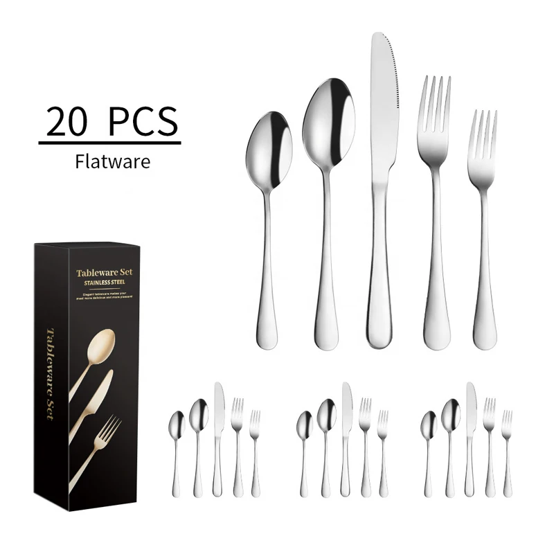 Hot Sale 20PCS flatware Set Stainless Steel Gold  Silverware Kitchen Cutlery Set