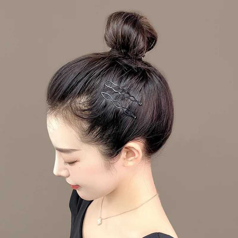 6 Styles Simple Solid Color Non-slip Black Geometric Line Metal One-line Hairpin for Women Girls Hair Accessories