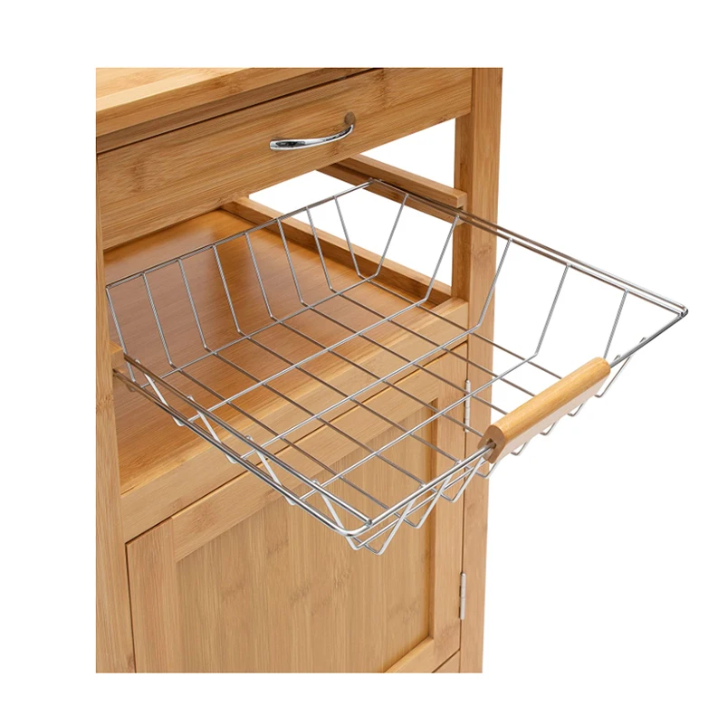  Bamboo Kitchen Storage Serving Trolley Island Cart With