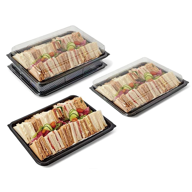 Plastic Sandwich Platter With Lid Buffet Trays With Lids Large Catering Disposable Cheese Food Platter Tray