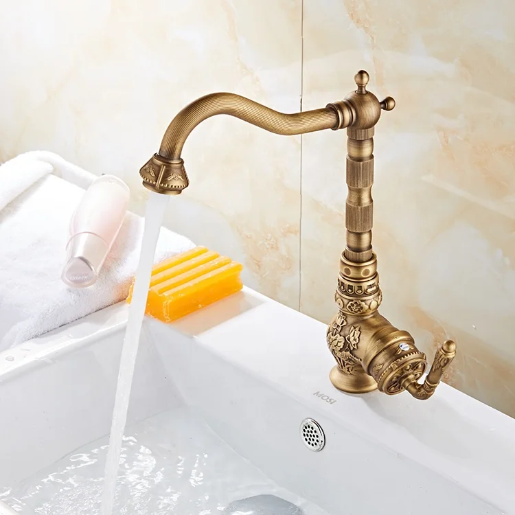 Single Handle European Style Kitchen Faucets Classic Antique Bronze Kitchen Tap