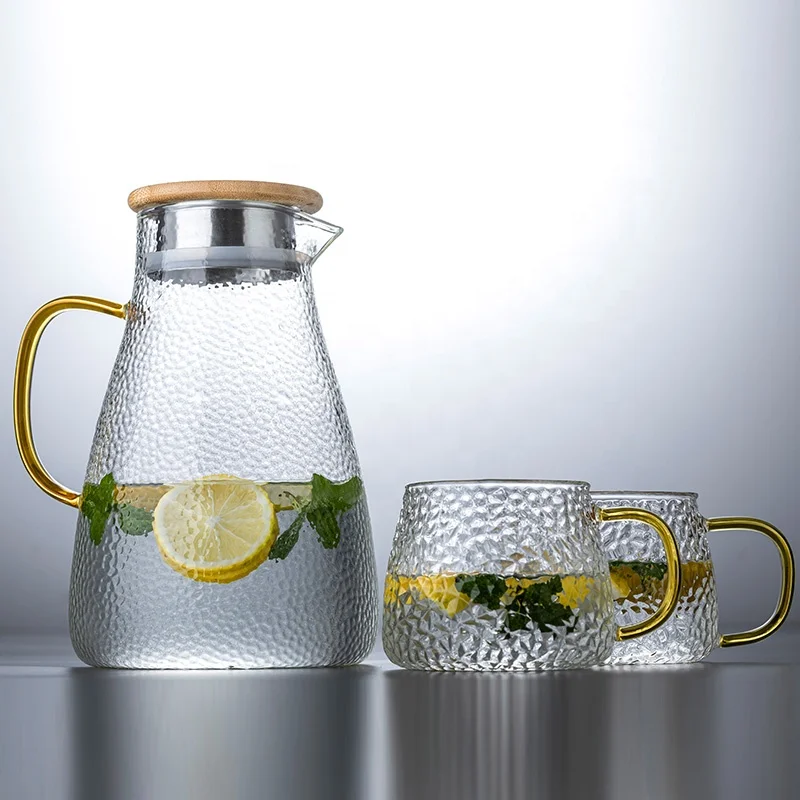Hot Sale Hammer Water Bottle The Hand Feels Comfortable Glass Water Jug with Cup Set