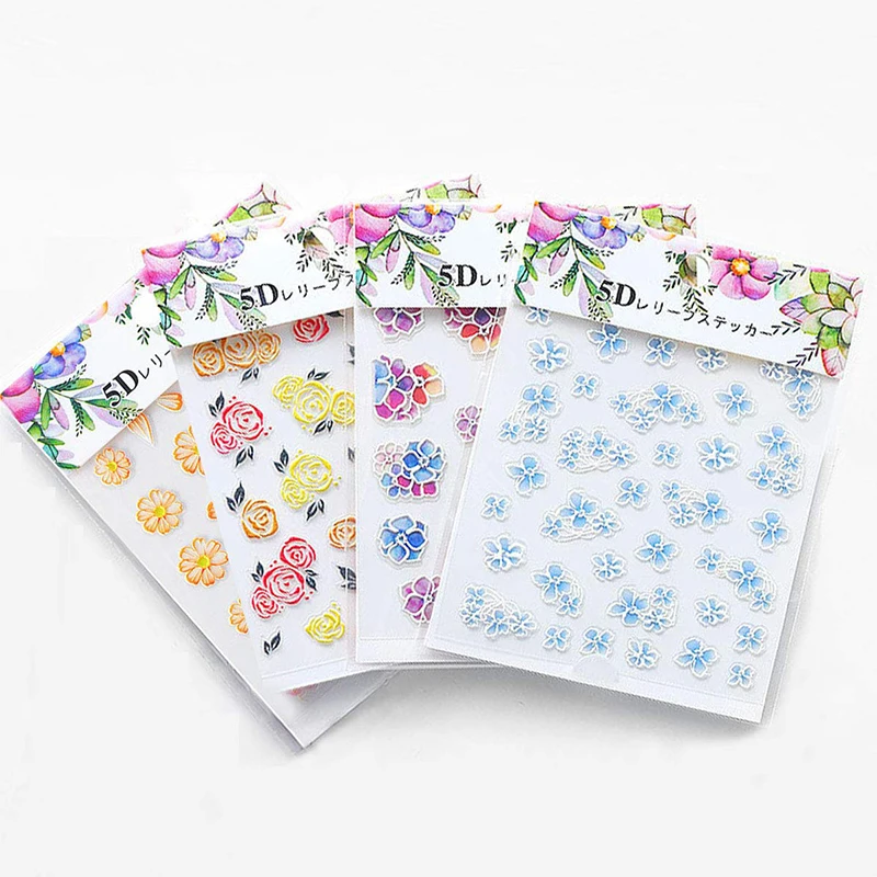 Mobray 3D Nail Stickers valentine nails snow flowers Decoration Decal 3D Transfer Adhesive love Colorful Nail Art Tips Manicure