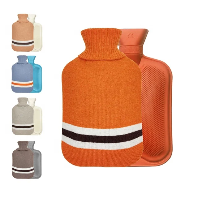 2 L Rubber Hot Water Bottle bag warm bottle BS 1970 2012 CE 1 LITRE with knitted cover