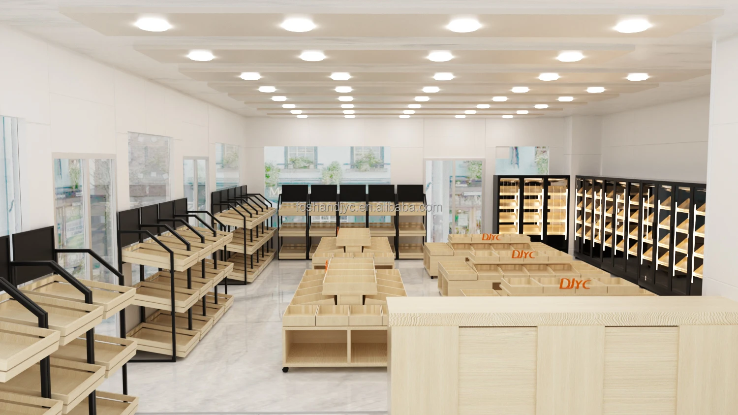 Custom wood bulk goods Gondola showstand store island shelves