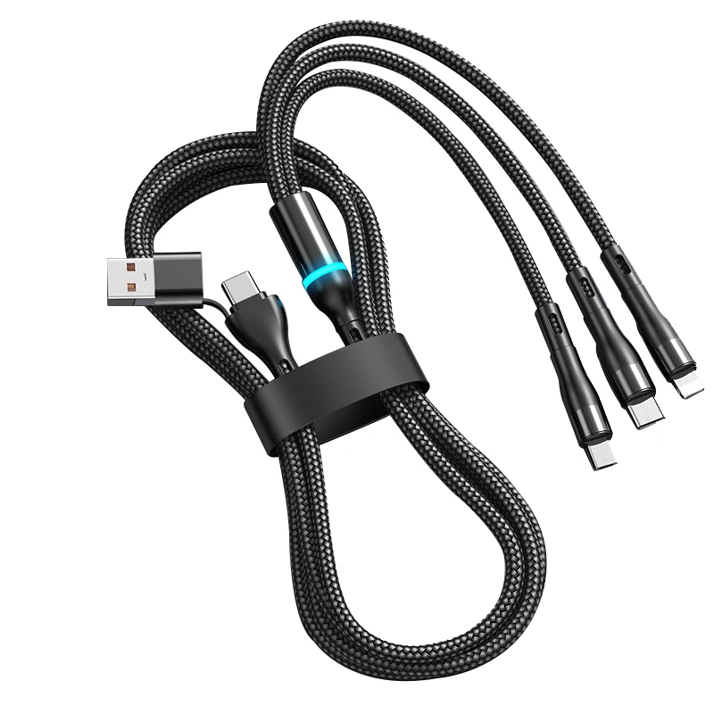 High Quality Nylon Braided 66W 100W 3 in 1 Charging Data Cable Micro USB Type C 5A Fast Charging Cable For Cell Phones